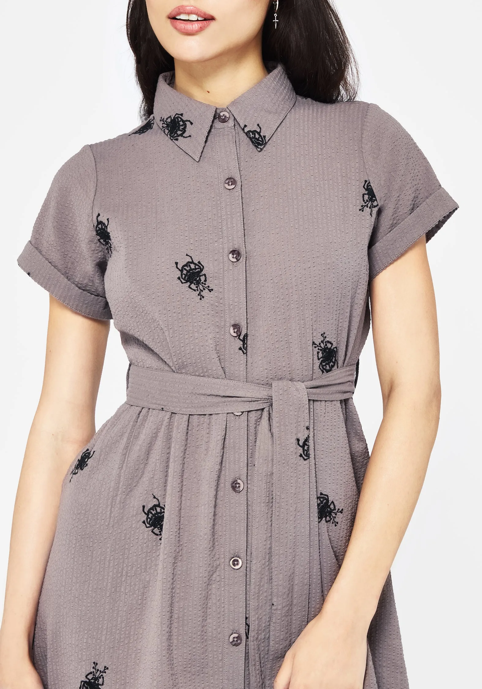 Smart Fit Wear Stag Beetle Embroidered Midi Shirt Dress