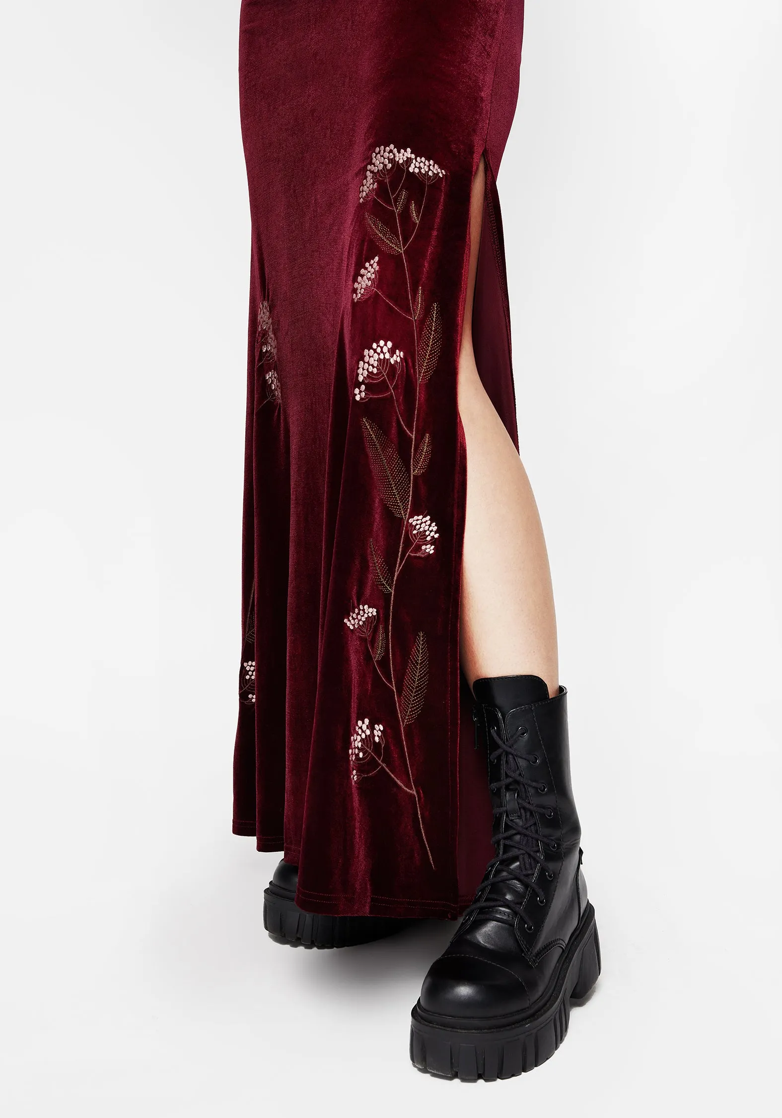 Virosa Floral Embroidered Velour Gown Perfectly Crafted
