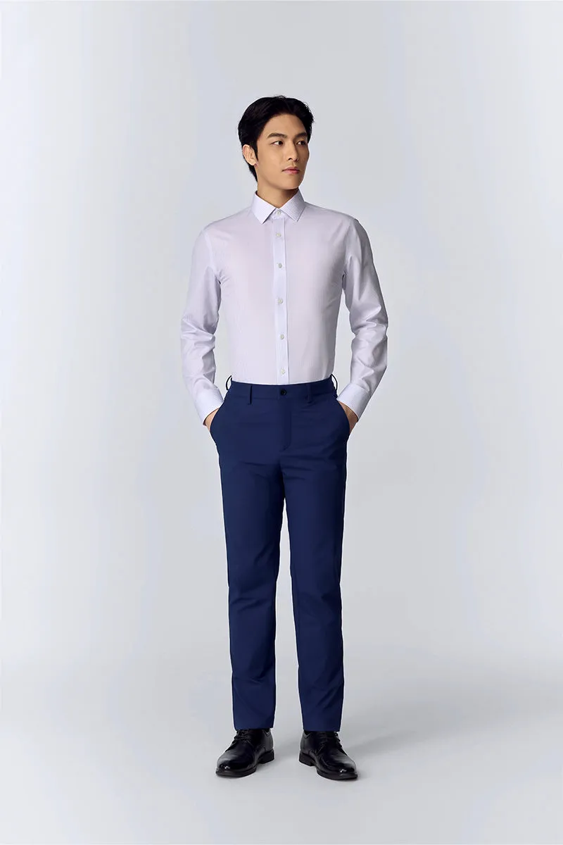 Double Needle Hemming Wrinkle-Free Poplin Dress Shirt | Purple Stripes 19032N