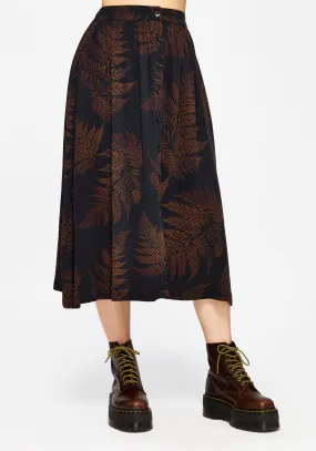 Matte Texture Ruin Fern Printed Midaxi Skirt - Brown