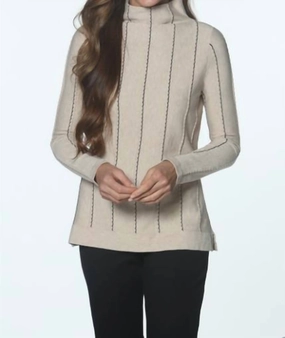 Novelty Stitch Sweater In Fawn/steel Cozy Midweight Fabric