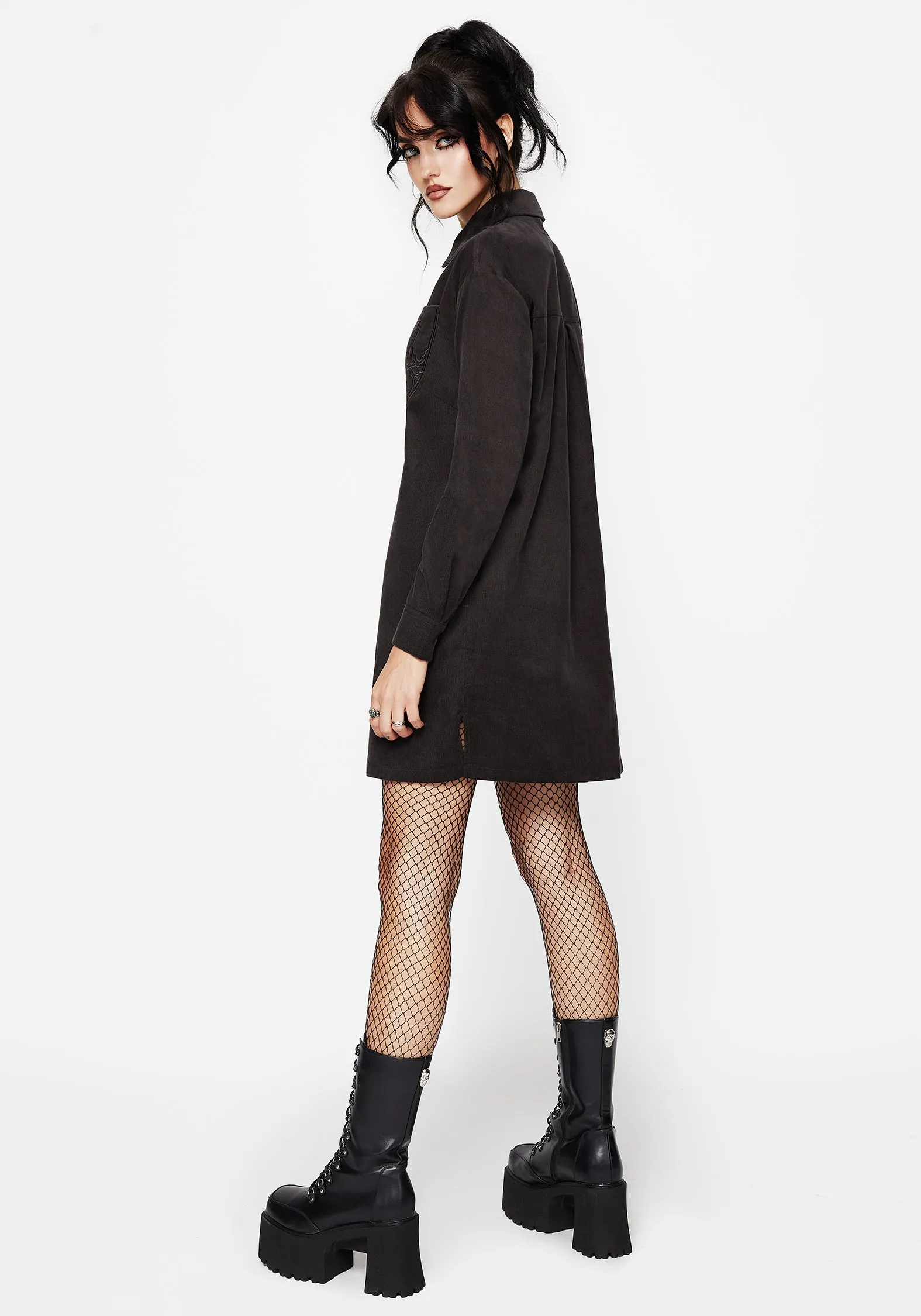 Warm Palette Axis Cotton Pocket Embroidered Mini Shirt Dress