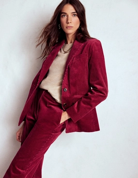 Stamford Cord Blazer-Burgundy Red Neutral Tones Look Anti Pilling Fabric