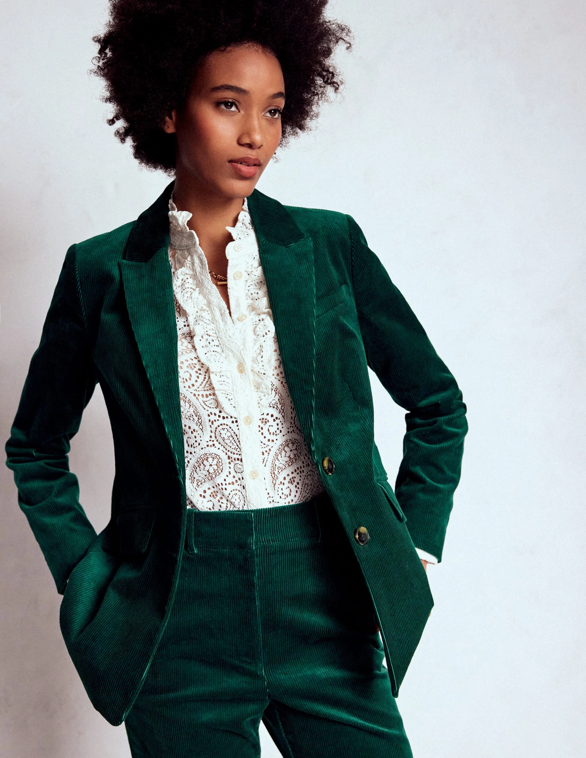 Hike Fit Simple Urban Layer Stamford Cord Blazer-Fern