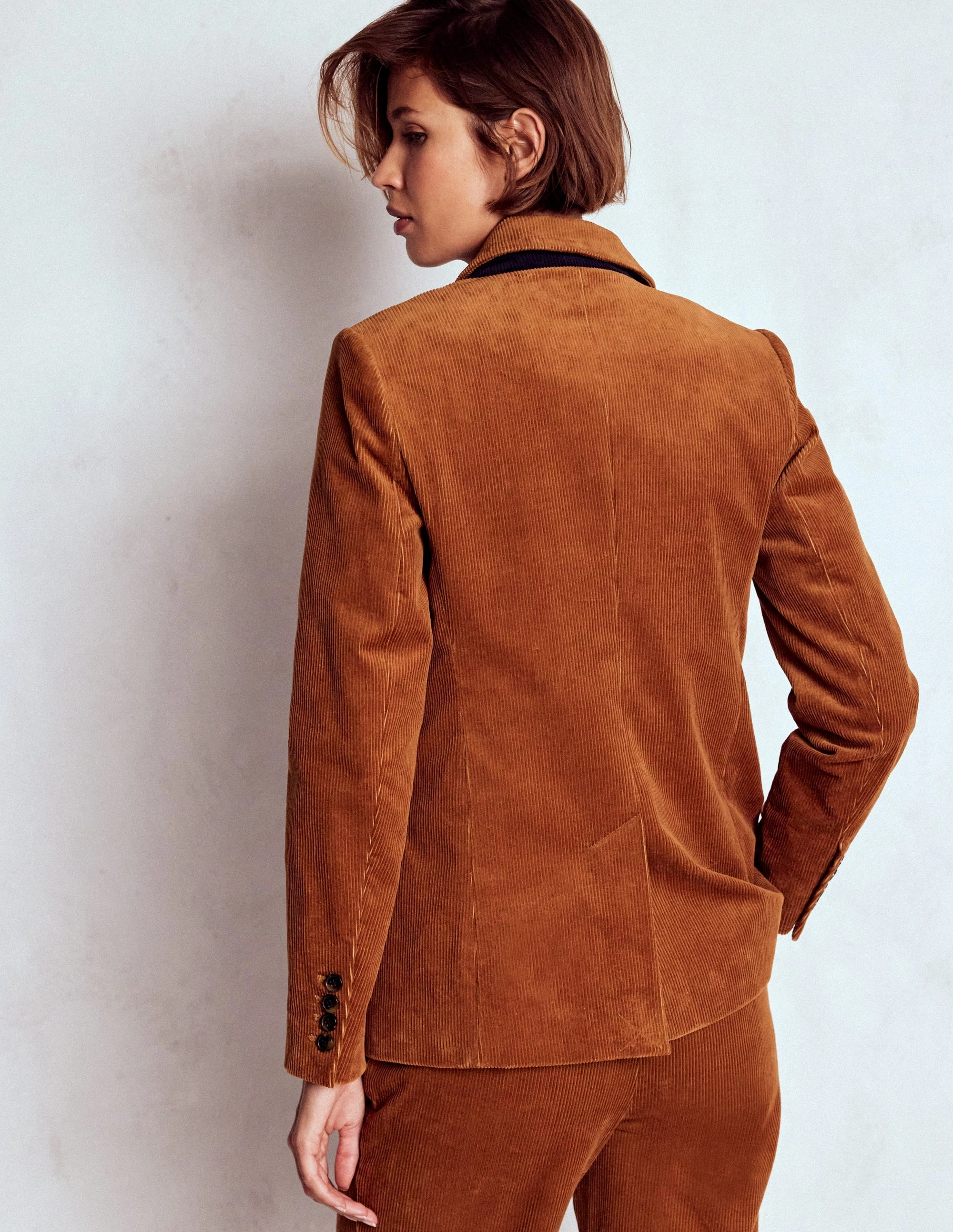 Stamford Cord Blazer-Ginger Embellished Trim Layer Essential Piece