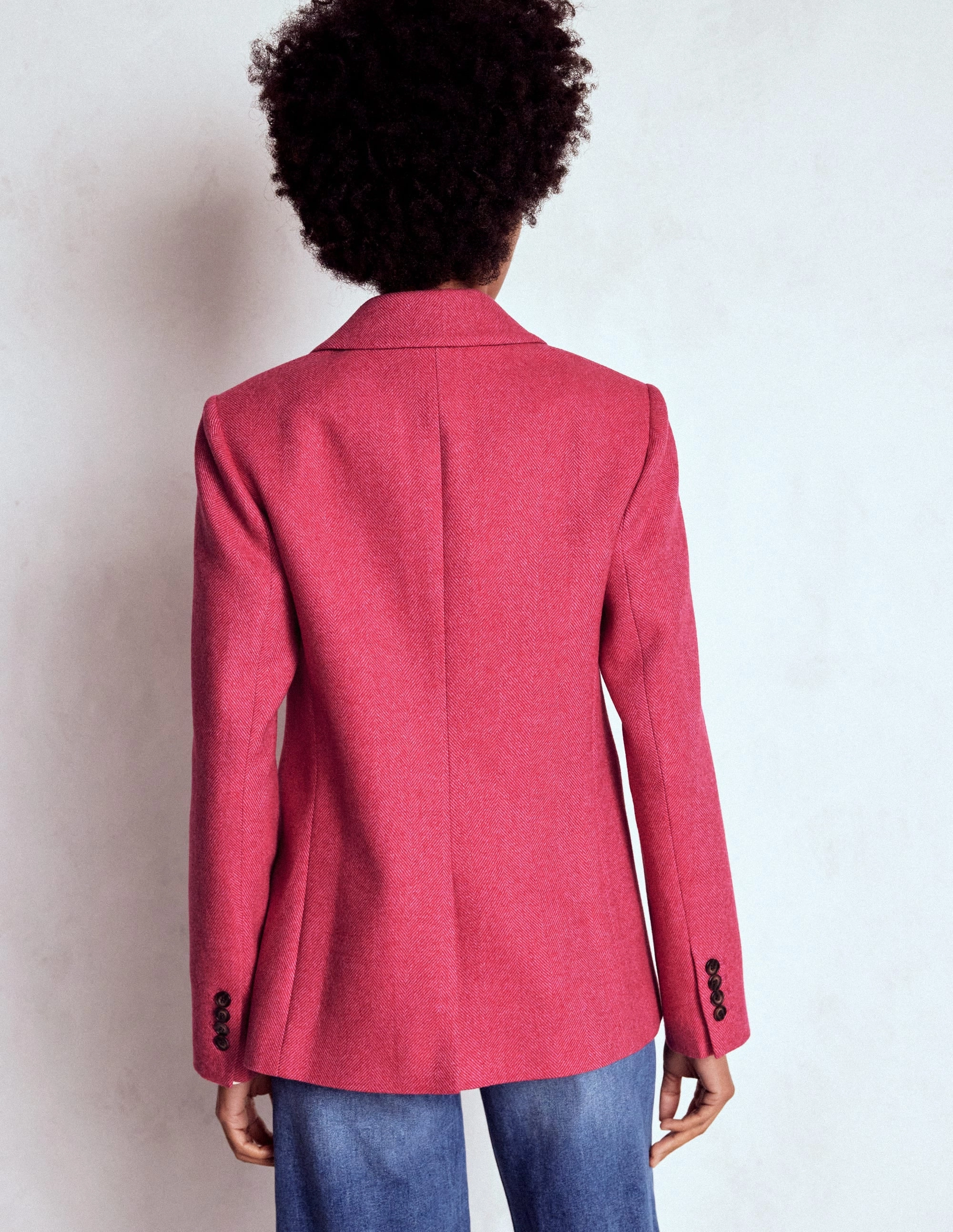 Stretchable Fabric Stamford Wool-Blend Blazer-Pink Herringbone