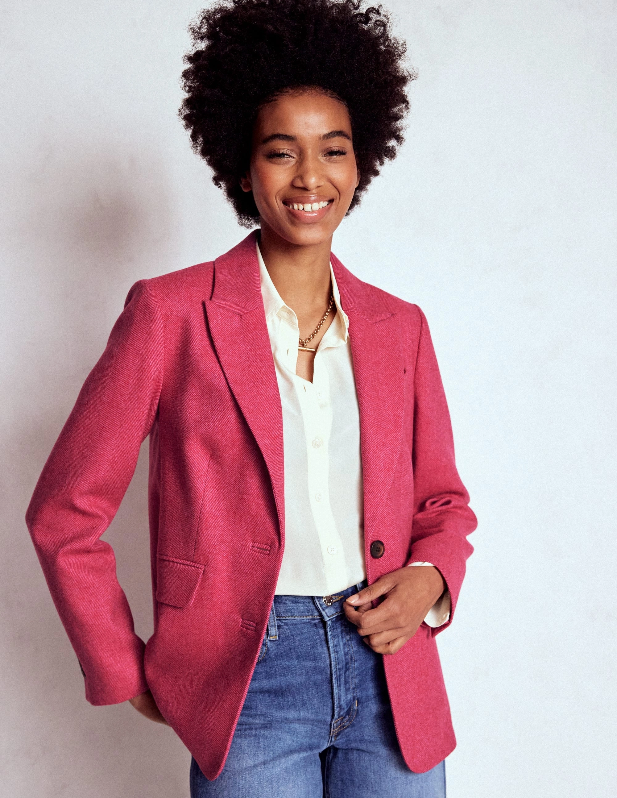 Stamford Wool-Blend Blazer-Pink Herringbone Street Comfort