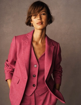 HiddenPockets Soft Shell Stamford Wool-Blend Blazer-Pink Herringbone