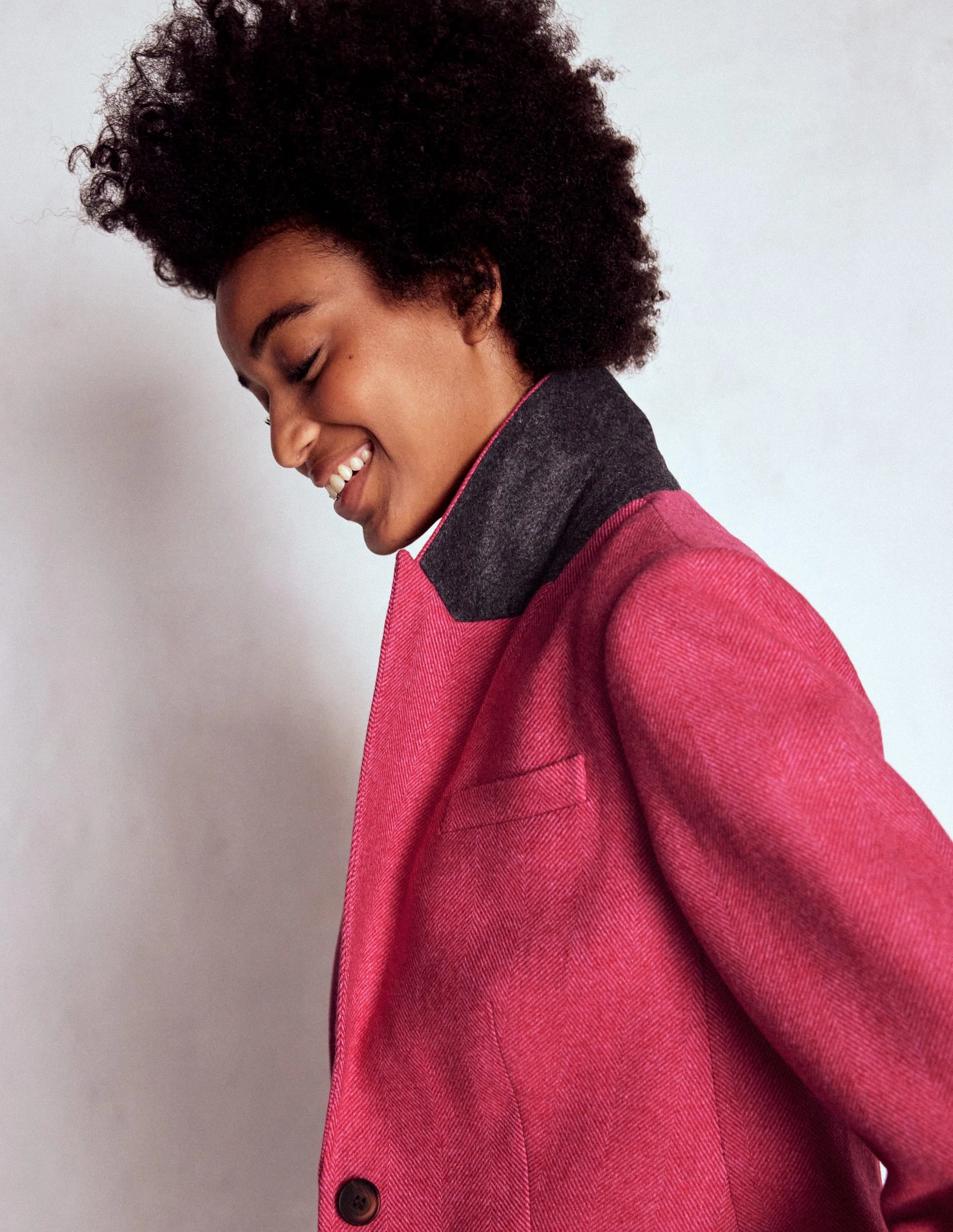 Stamford Wool-Blend Blazer-Pink Herringbone Minimal Detail