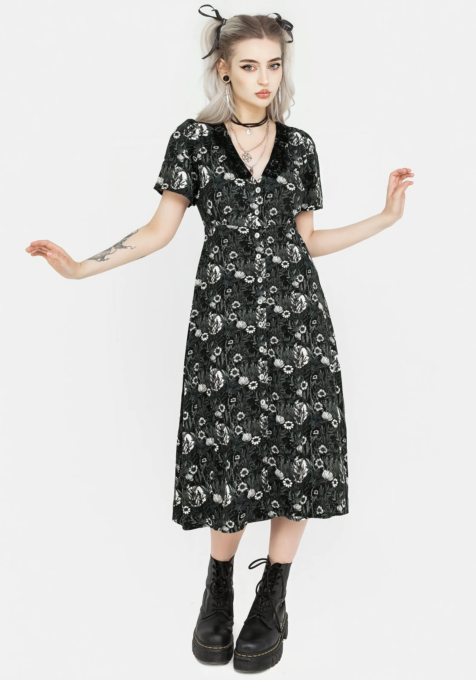 Nightbloom Button Up Midi Dress Contemporary Wear