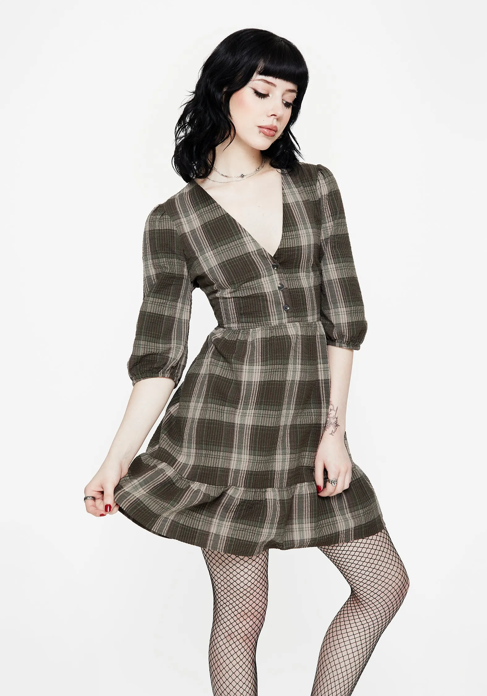 Sunny Lace Clara Cotton Check Tiered Mini Smock Dress
