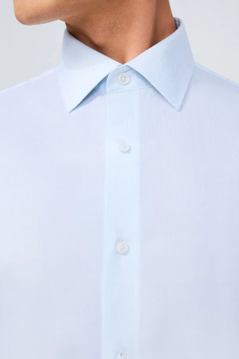 Micro Perforated Texture Supreme Cotton-Silk Twill Dress Shirt | Light Blue Stripes 15902N