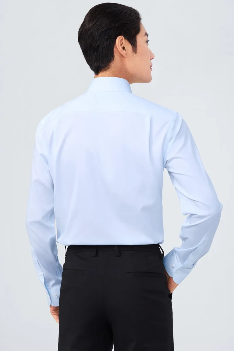 Supreme Cotton-Silk Twill Dress Shirt | Light Blue Stripes 15902N Military Inspired Reinforced Buttonholes
