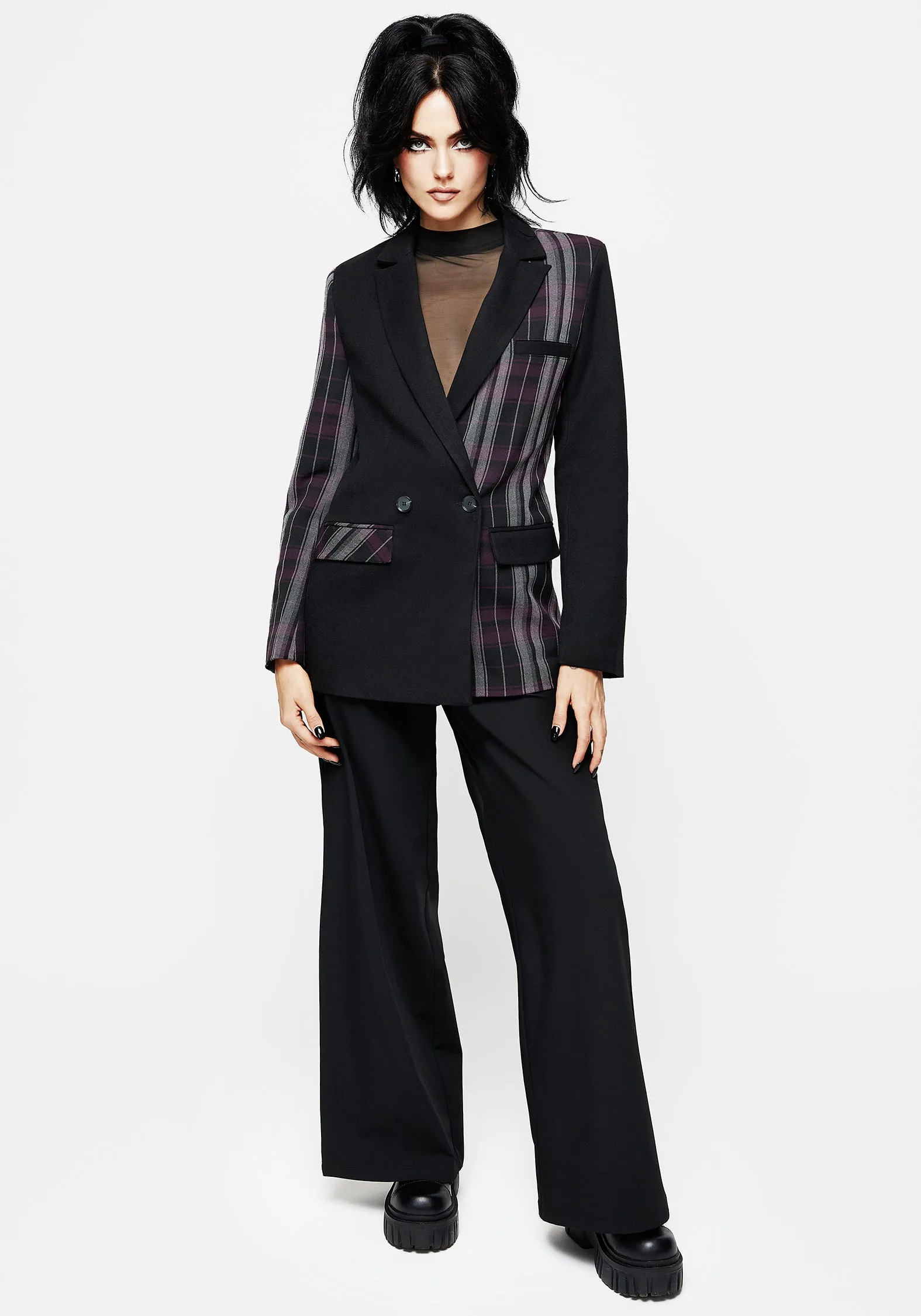 Comfortable Feel Gambit Spliced Check Blazer