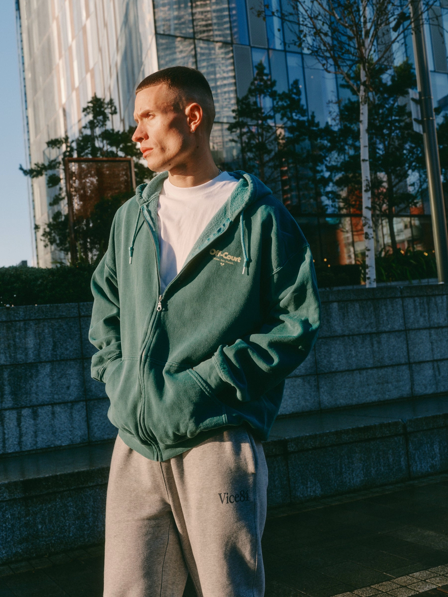 Vice 84 'Off-Court GSM' Zip Up Vintage Washed Hoodie - Forest No Sag Shoulder Support