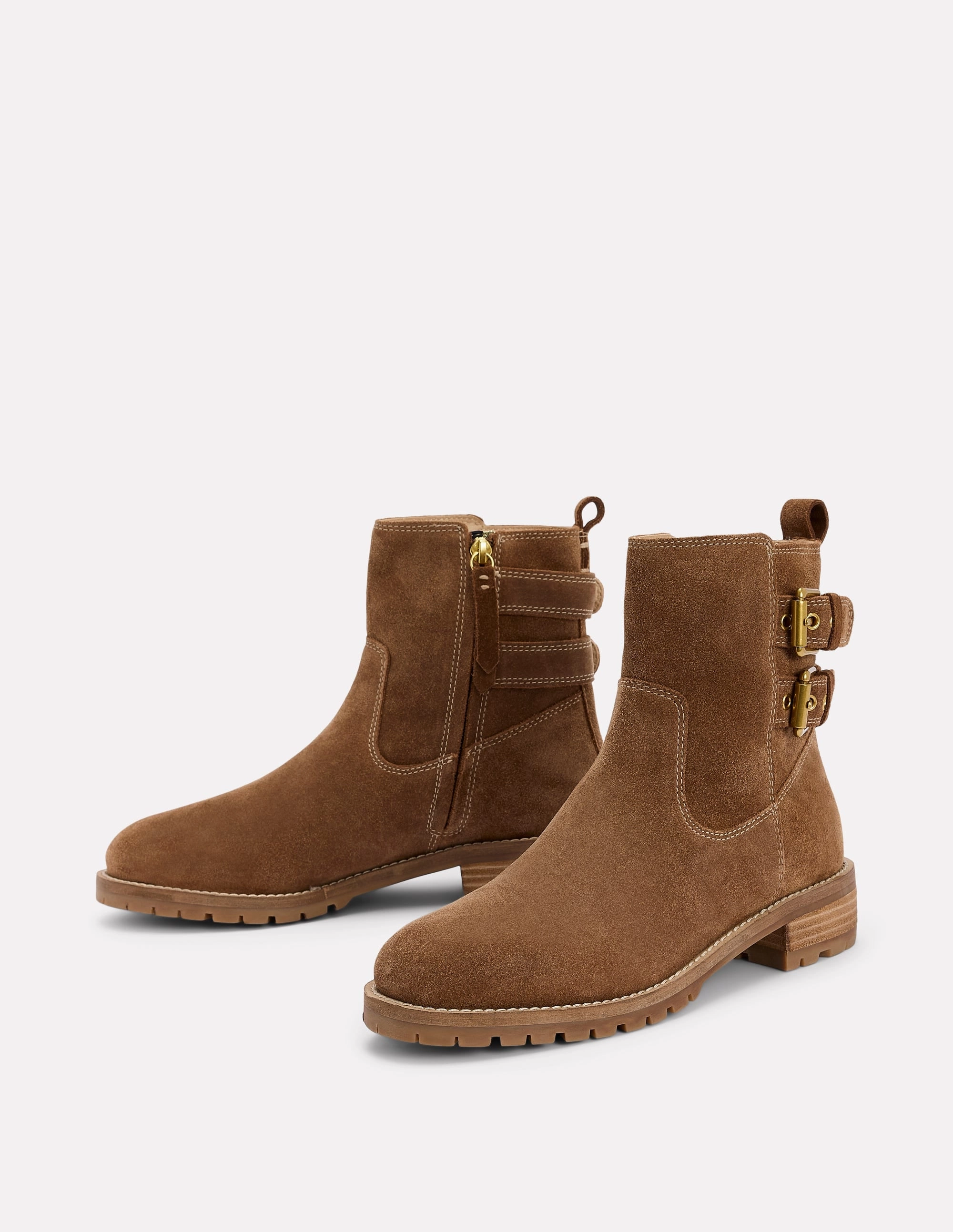 Wedge Sole Shock Absorbing Active Nomad Buckle Ankle Boots-Tan