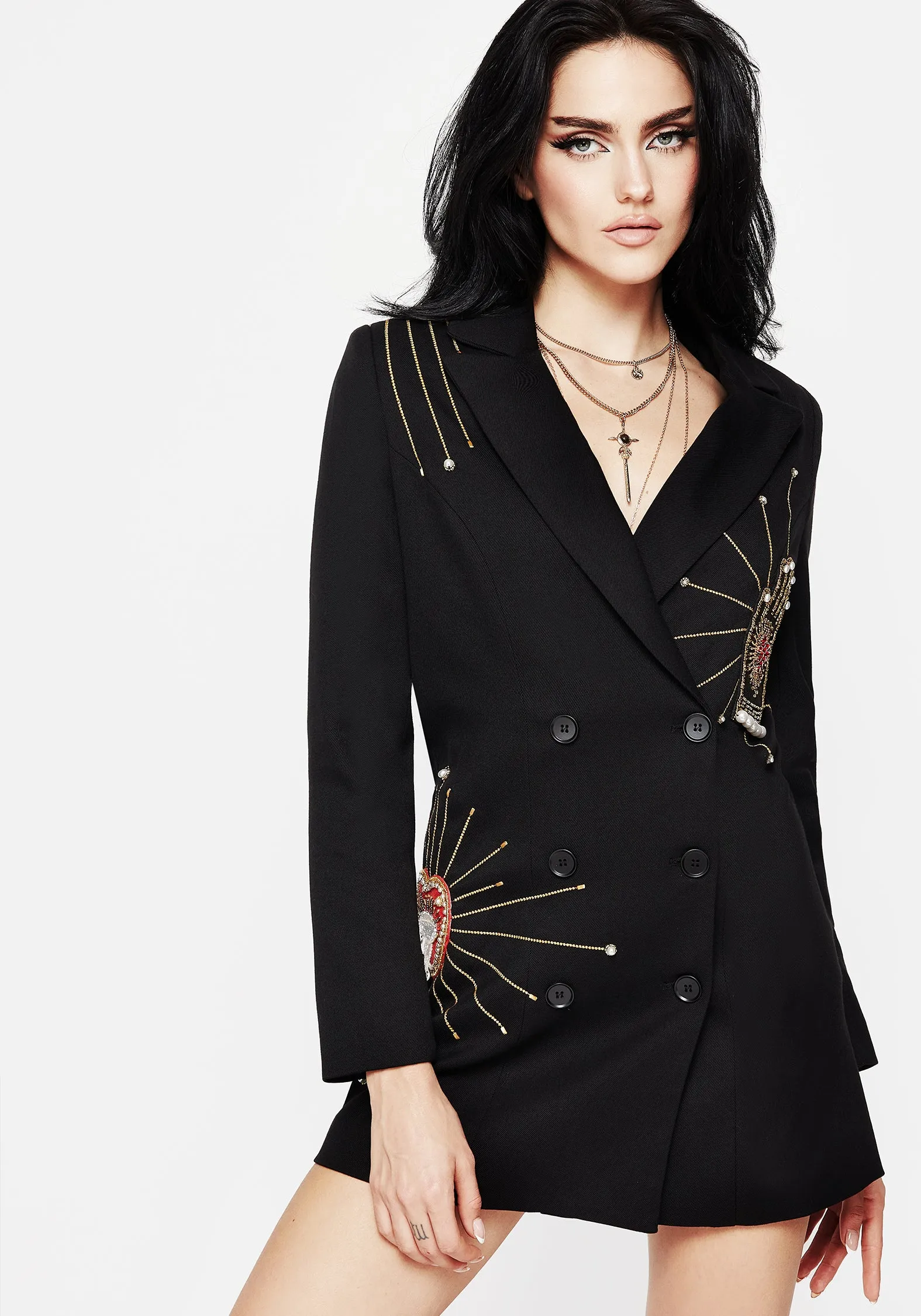 Ingrid Hand Embroidered Applique Blazer Dress Casual chic dress WrinkleResistantFinish