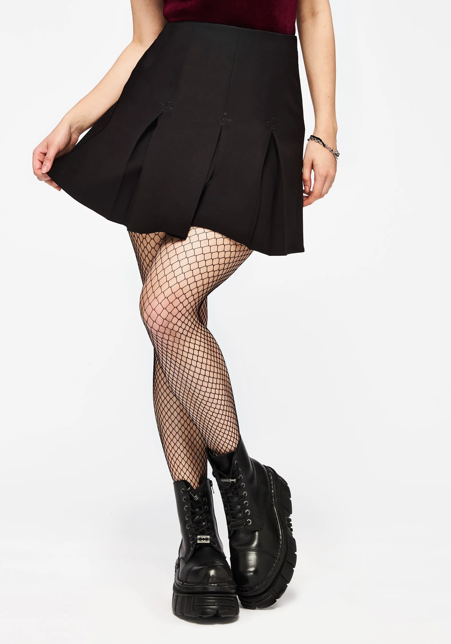 Soul Embroidered Pleated Mini Skirt Wrap Front