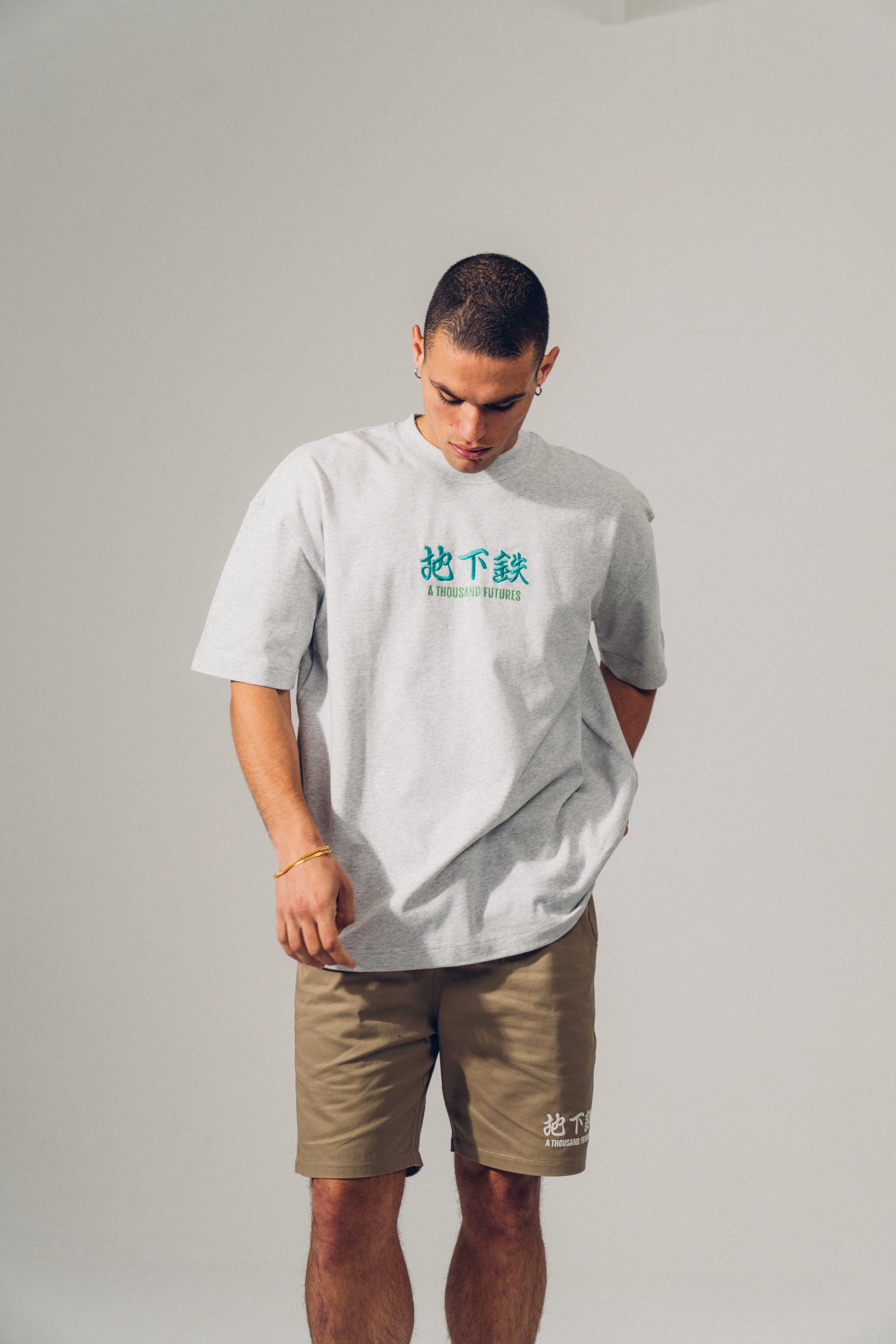 A Thousand Futures 'Logo' Embroidered Tee - Ash Flexible Shoulder Seams Soft Material