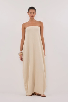 Luxe Fabric ALIAS NATURAL TEXTURED KNIT STRAPLESS MIDI DRESS
