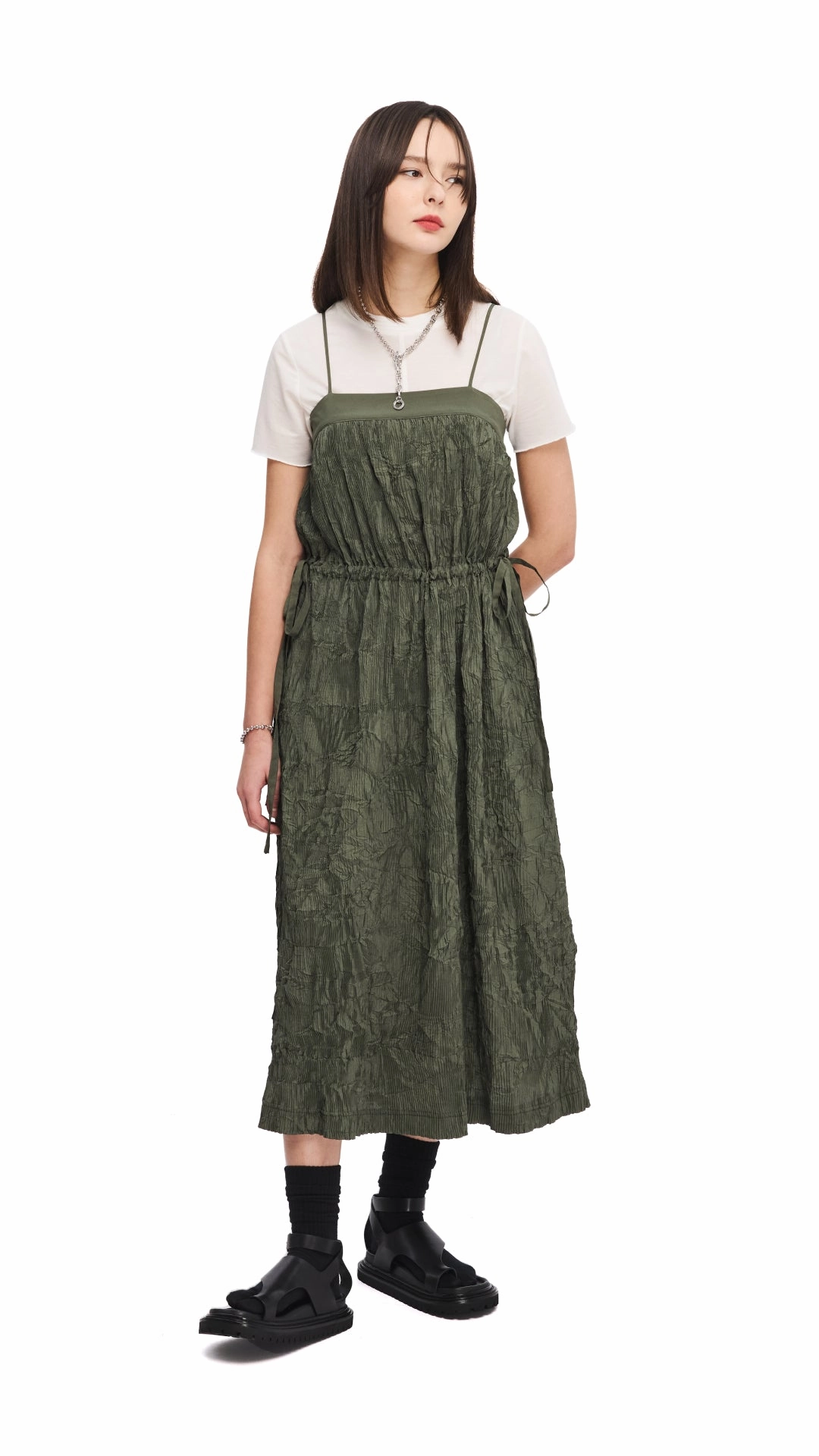 Structured Fit Crinkle Pleat Dress