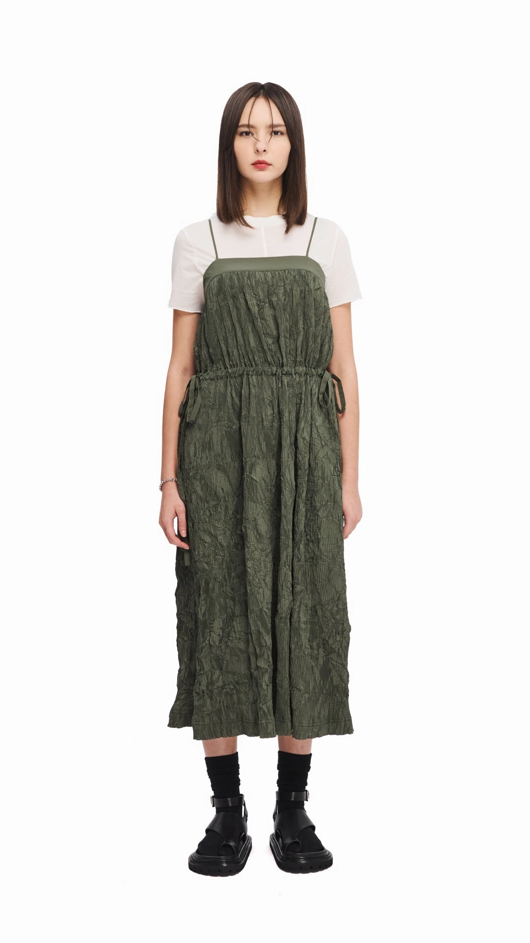 Crinkle Pleat Dress Shirred-Detail