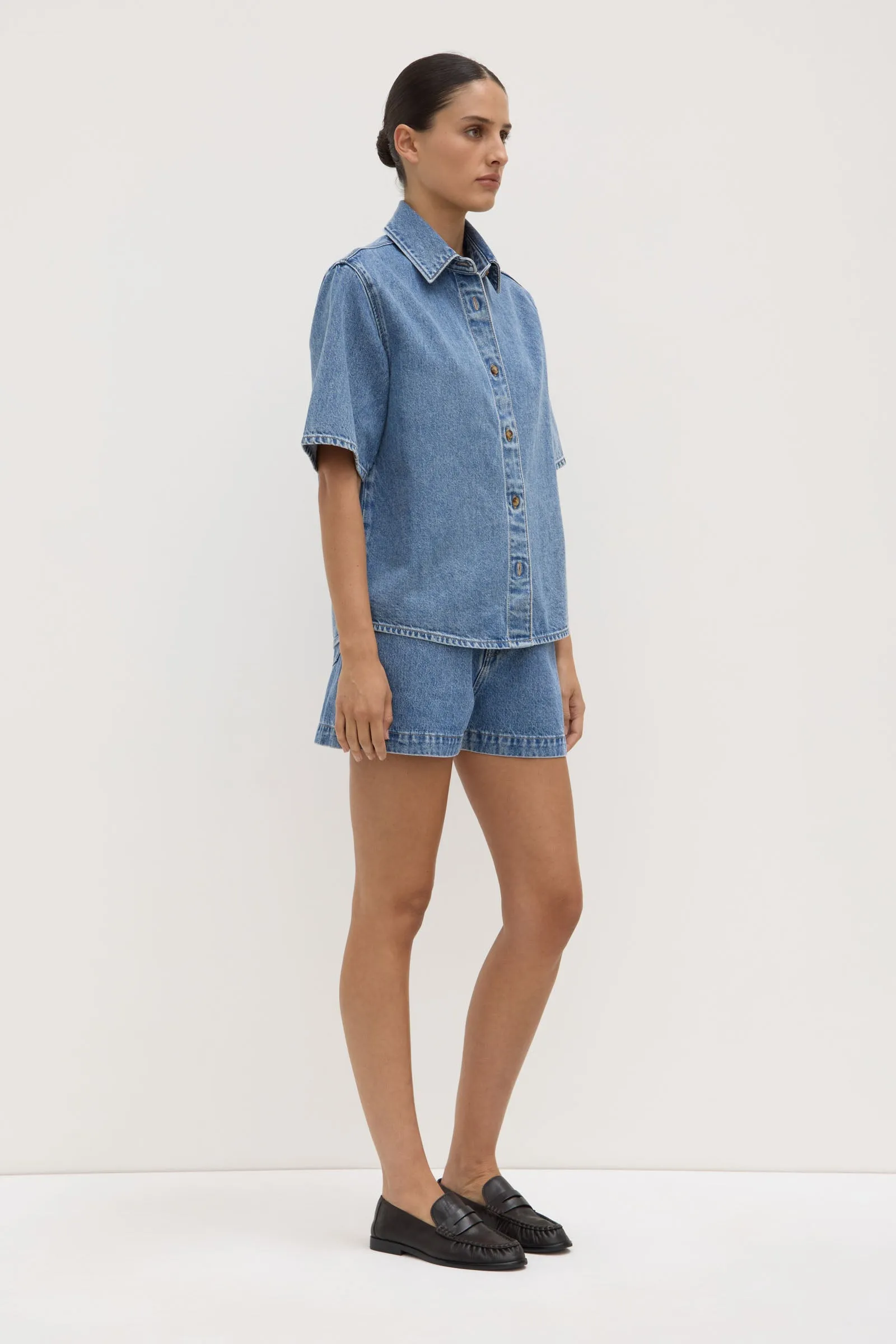 Quick Dry Construction Sports Ready Boxy Denim Short Sleeve Shirt