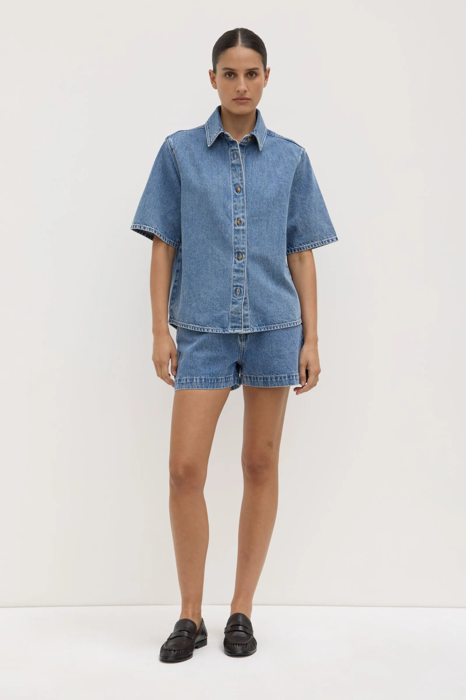 Eco-Friendly Choice Boxy Denim Short Sleeve Shirt