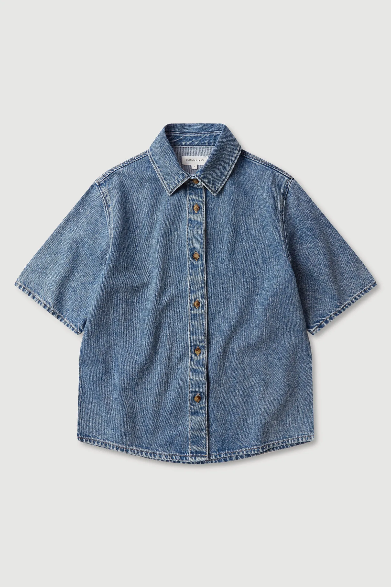 Snug feel tall size Boxy Denim Short Sleeve Shirt