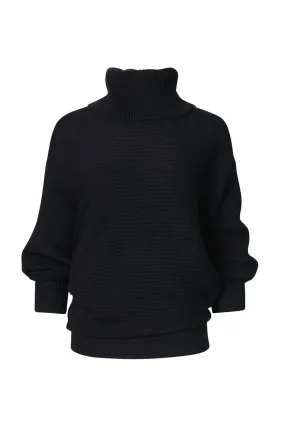 Oversized Ribbed-Knit Turtleneck Sweater In Black Trendy Warmth Timeless Knit