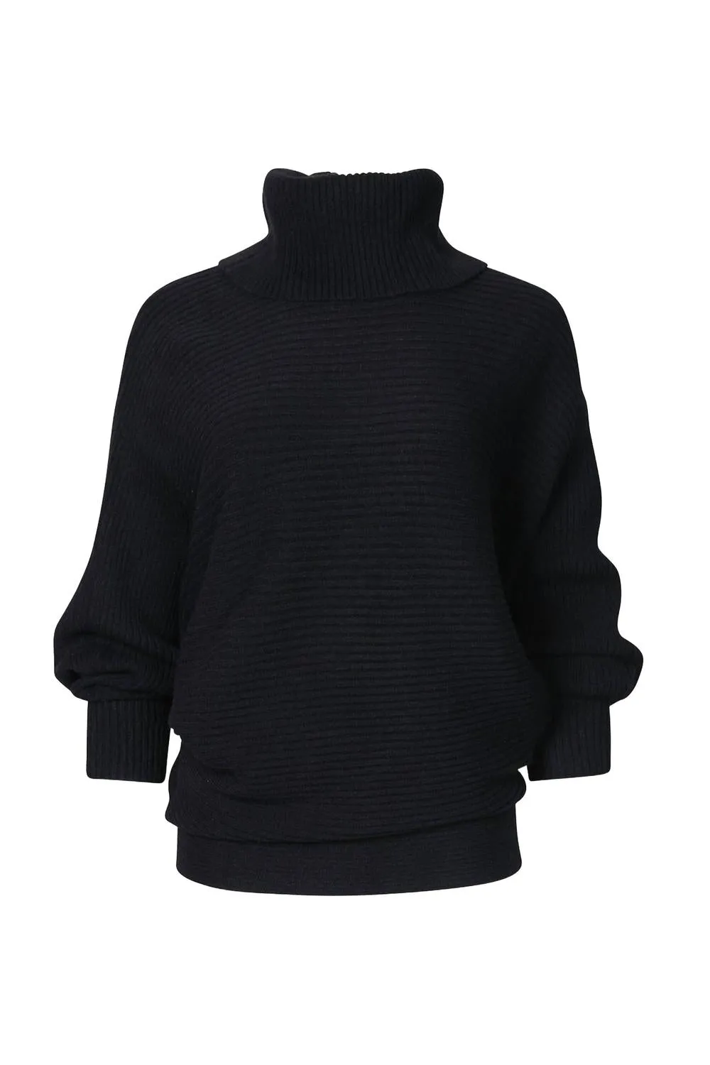 Oversized Ribbed-Knit Turtleneck Sweater In Black Casual Chic Chilly Days