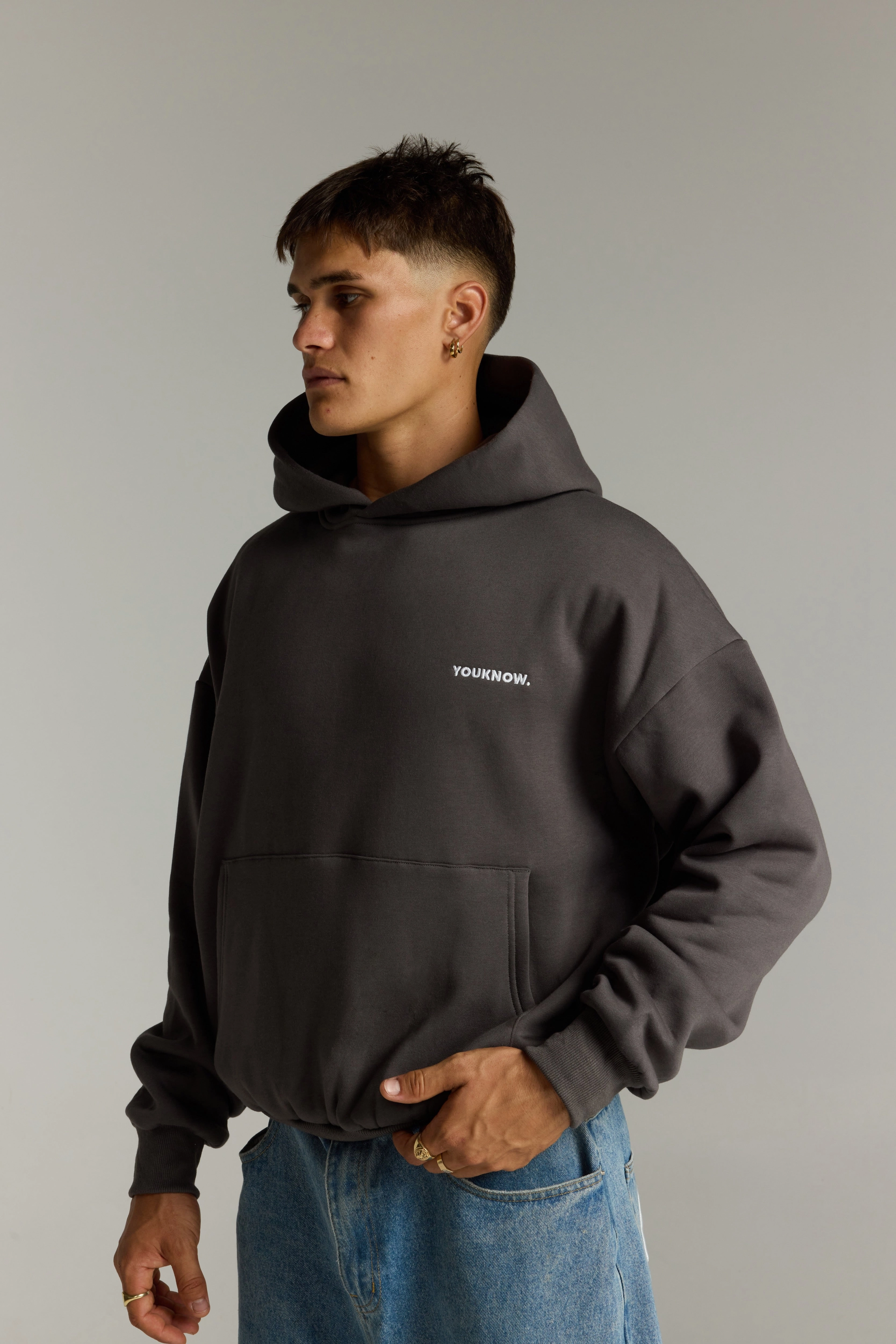 Water-resistant Panda like Core Box Hoodie | Charcoal