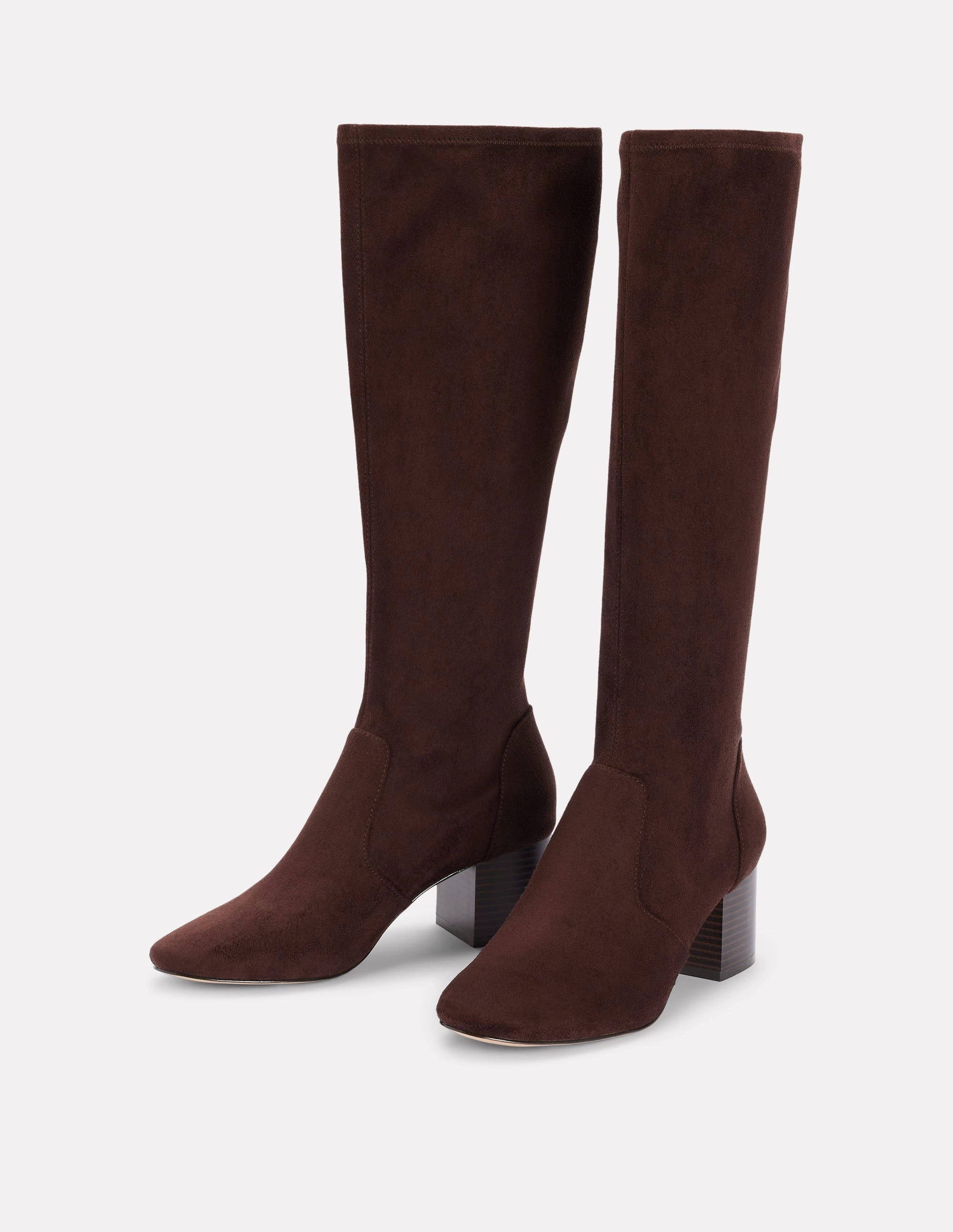 Statement Piece Stretch Knee Heel Boots-Chocolate