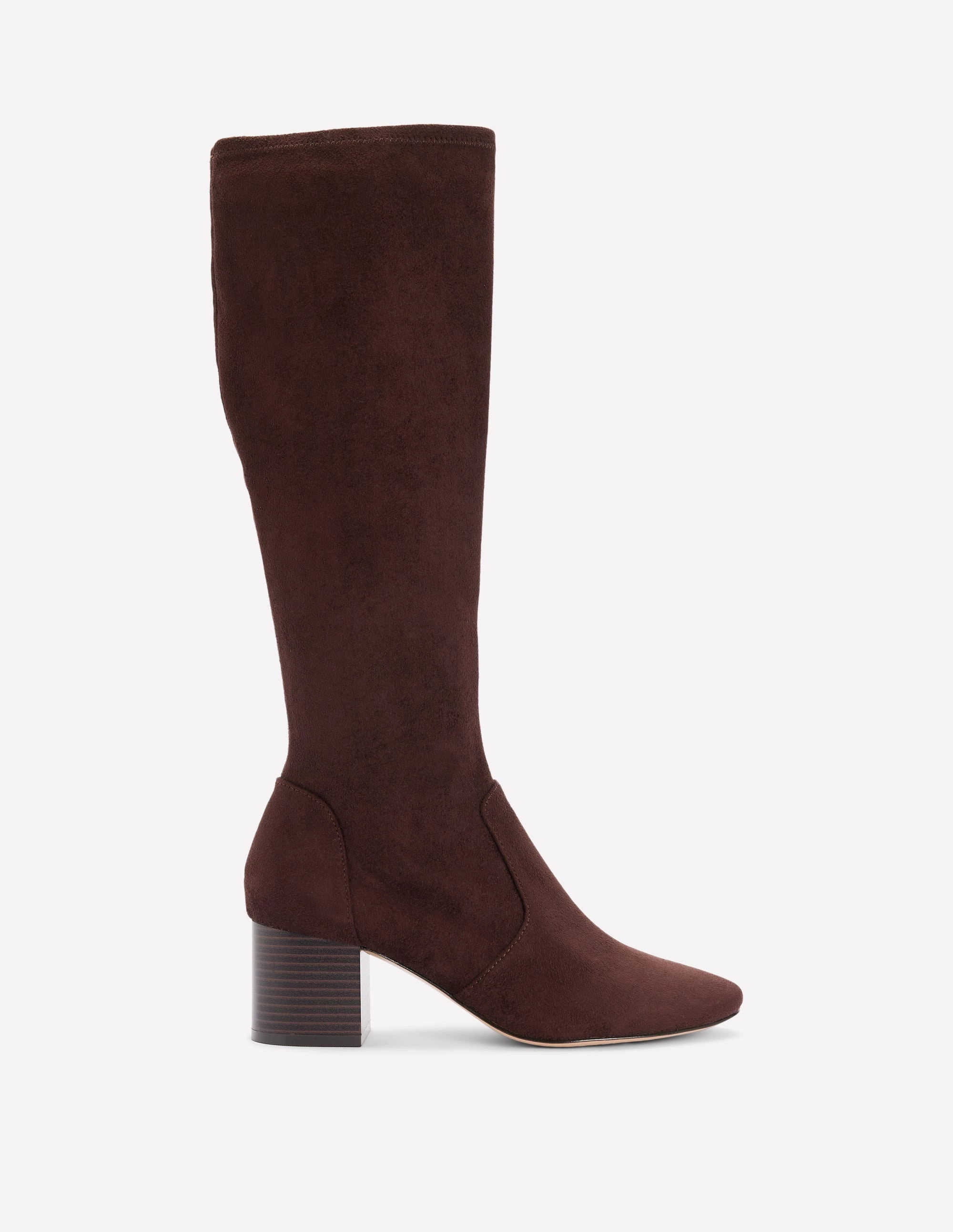 Padded Liner Stretch Knee Heel Boots-Chocolate