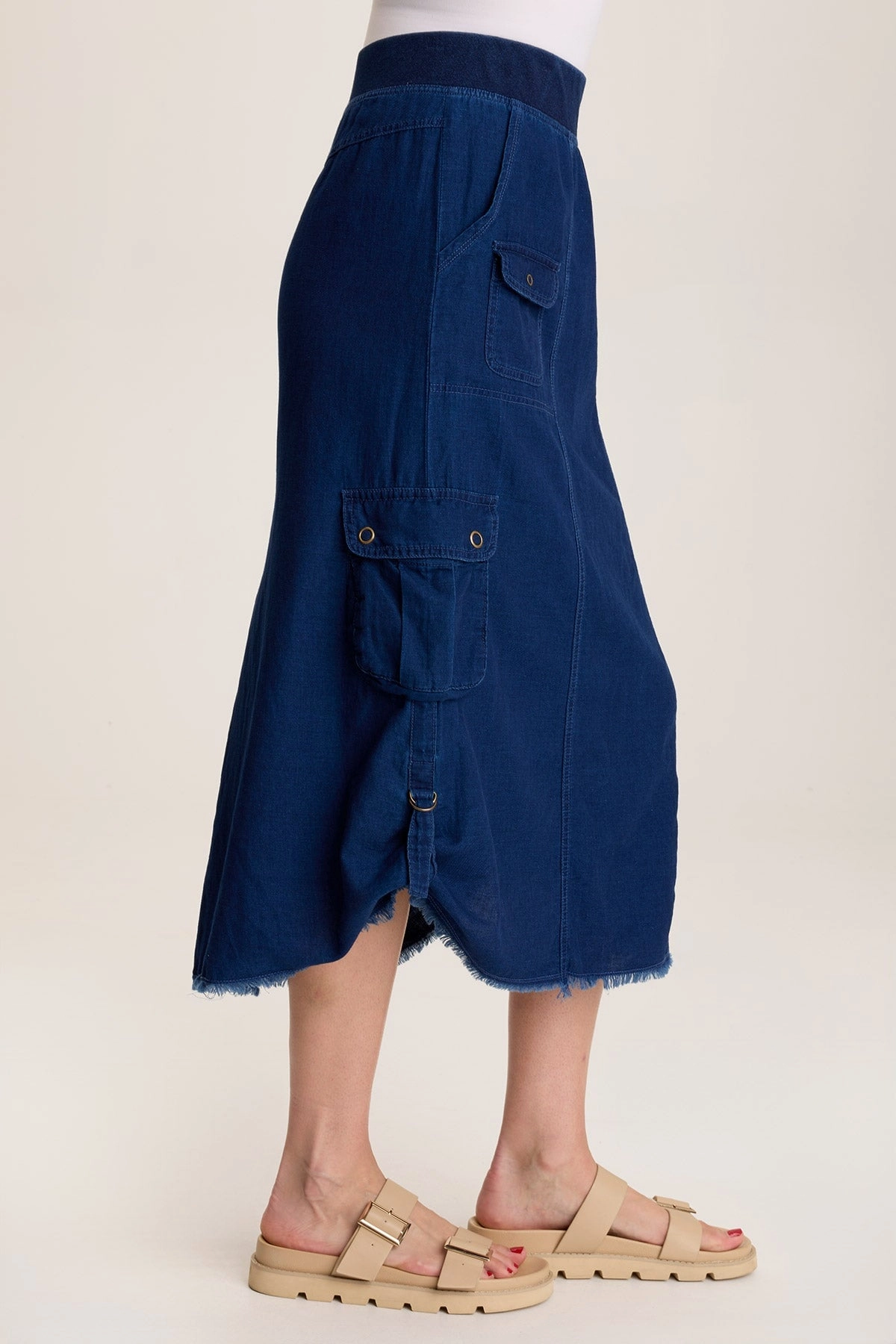 Evening Outing Chesney Mock-Denim Cargo Midi Skirt