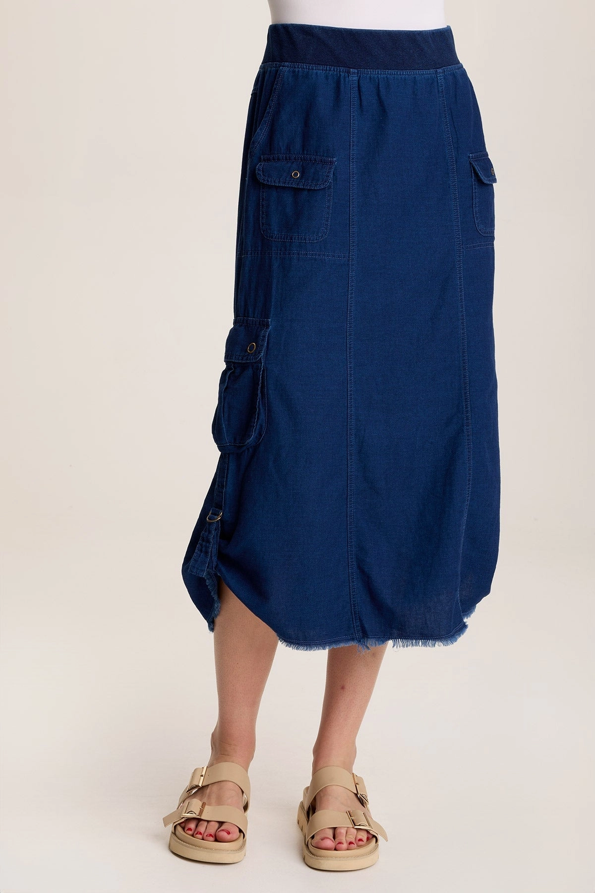 Chesney Mock-Denim Cargo Midi Skirt Fashion Collab