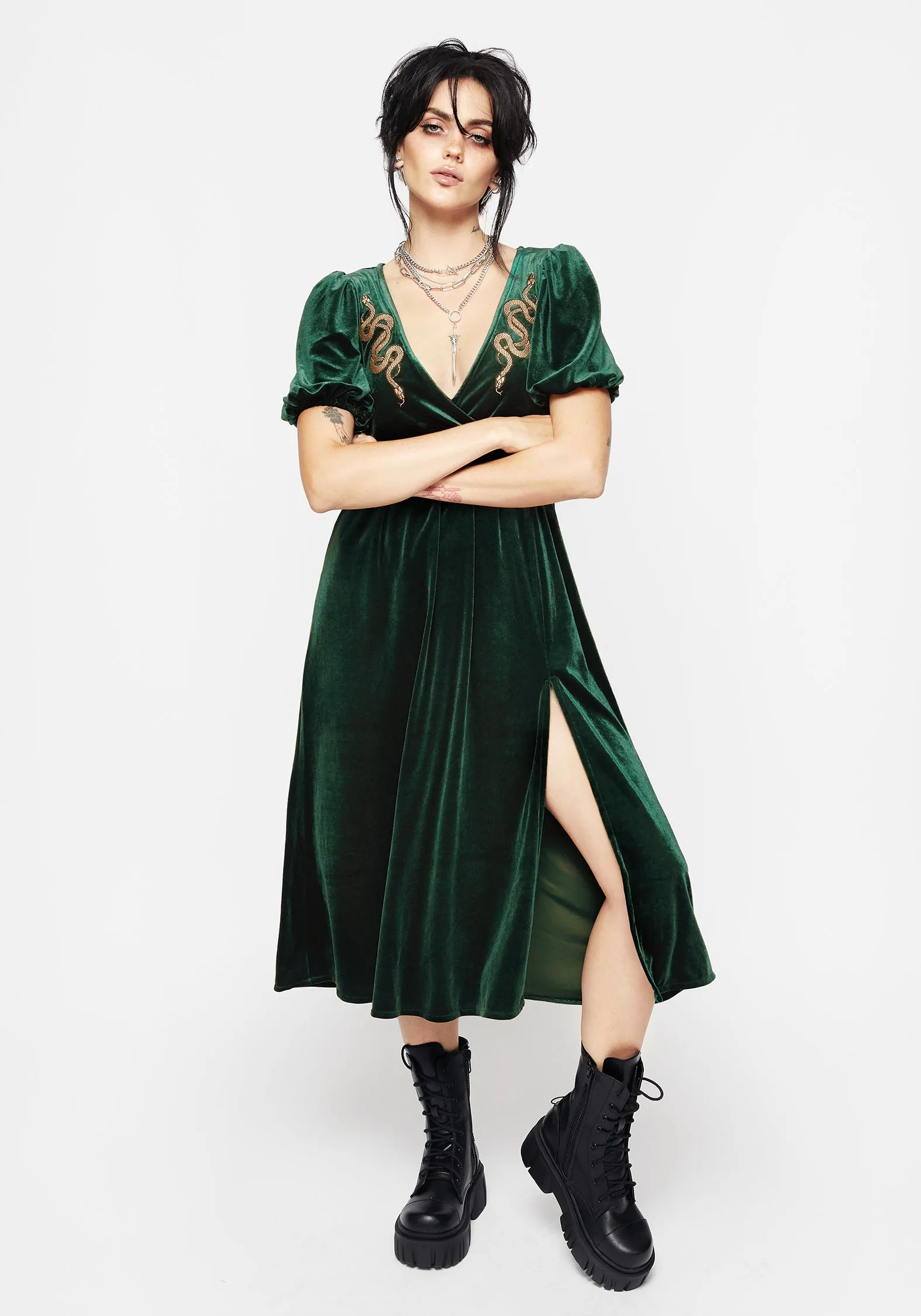 Zarina Velour Applique Midi Wrap Dress Easy Layers