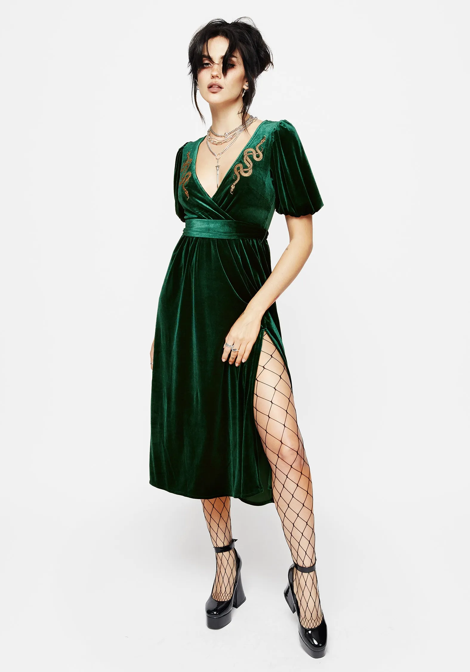 Style Blend Zarina Velour Applique Midi Wrap Dress