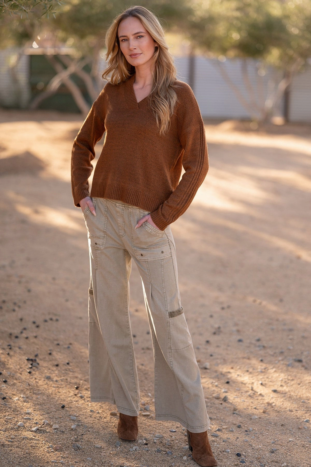 Cooling Fabric Classic Fit Tove Twill Cargo Wide-Leg Pant