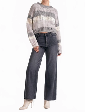 Moisture wicking Stripe Crew Neck Sweater In Grey