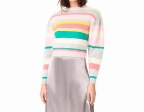Stripe Short Puff Sleeve Sweater In Multi Chilly Comfort Look Fashionable knitwear