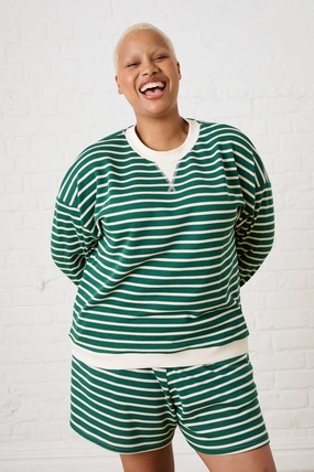 BreathableMeshInsert Stripe Sweat Top in Green/Milk