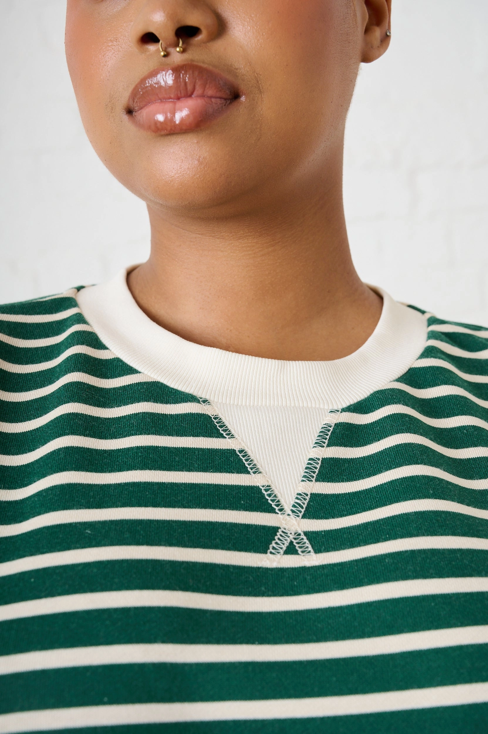 SmoothZipper Stripe Sweat Top in Green/Milk