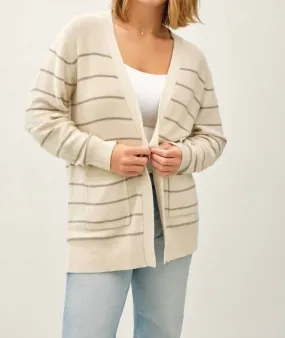 Relaxed Silhouette Striped Open-Front Cardigan Curvy In Beige