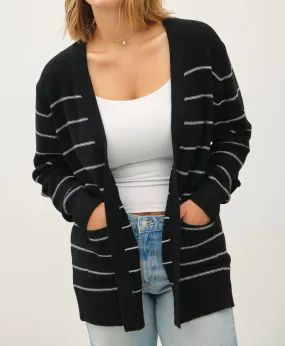 Striped Open-Front Cardigan Curvy In Black Cozy Knitwear