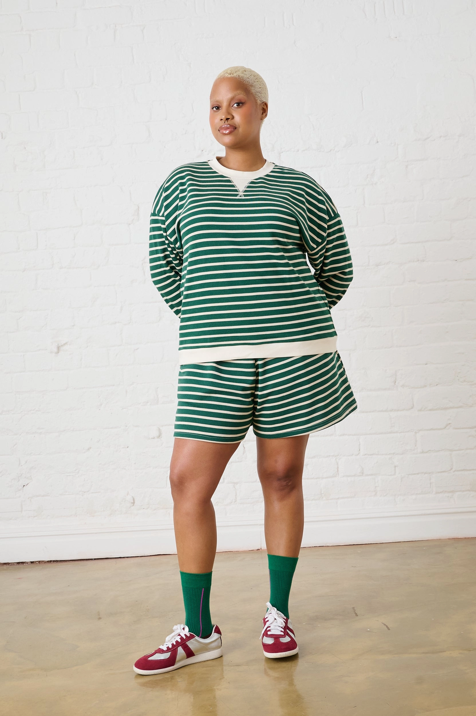 Striped Knit Shorts in Green/Milk Camping Gear summer shorts