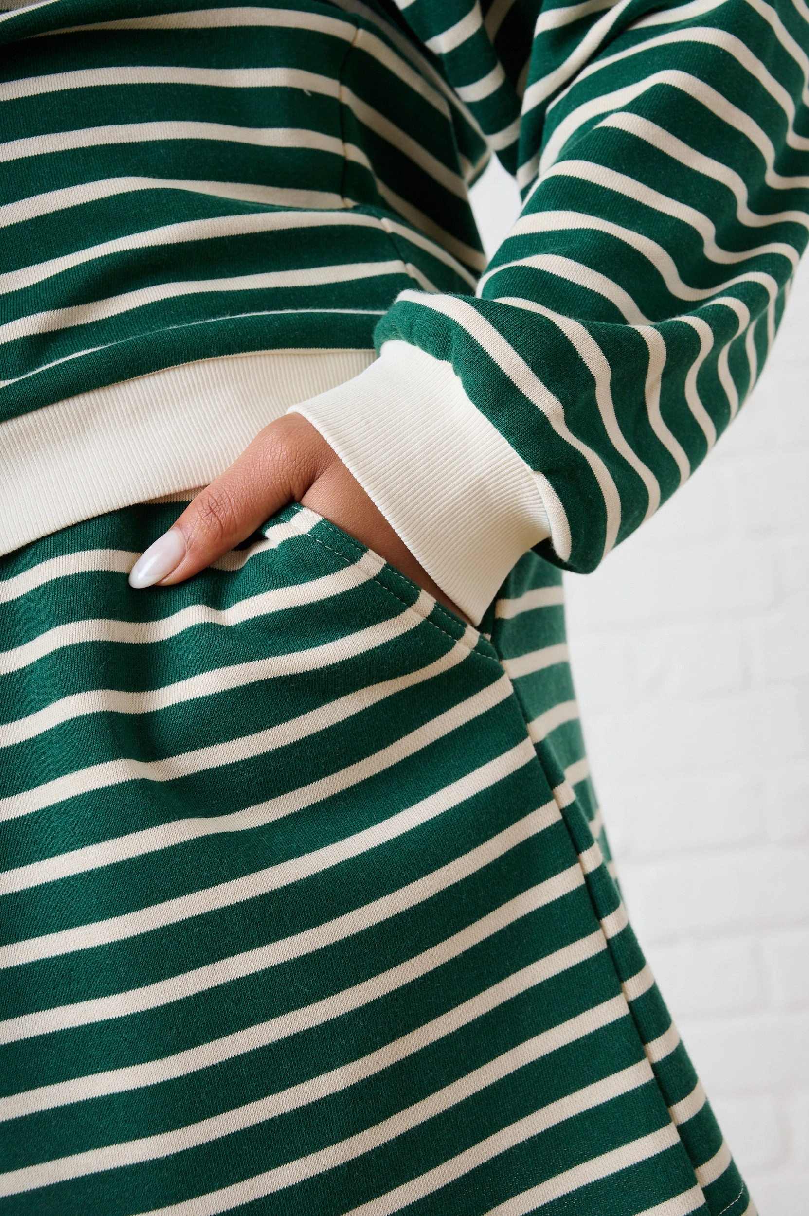 Striped Knit Shorts in Green/Milk Non Irritating Tagless