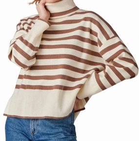 Striped Turtleneck Sweater In Brown And Cream Smart Style Chilly Weather Knit