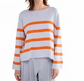 Subtle Texture Detail Warm Fashion Striped Viscose Blend Sweater In Mist