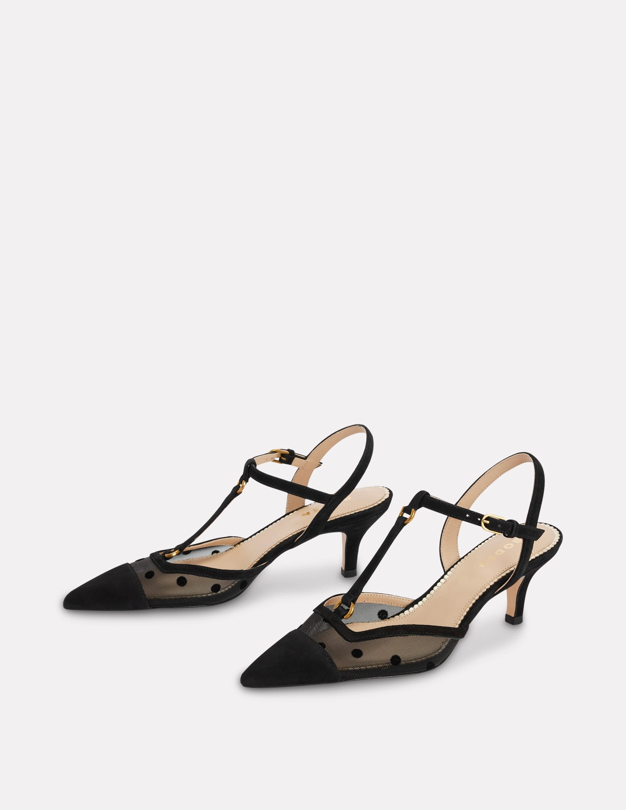 Refined touch T-Bar Point Heels-Black Mesh